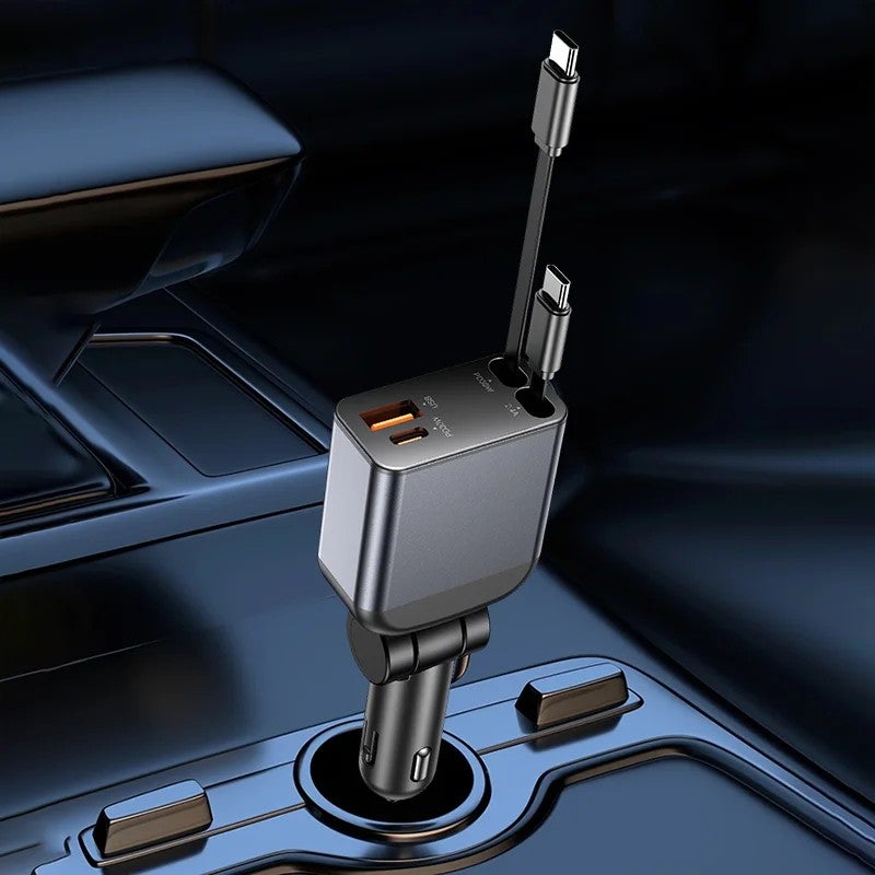 Bluejw Intelligent Car Charger, 60W USB C PD Fast Car Charger Adapter 4 in 1 Retractable for iPhone Samsung, Automobile Chargers - Image 3